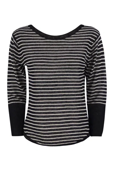 MAJESTIC MAJESTIC FILATURES STRIPED LINEN BOAT NECK T-SHIRT