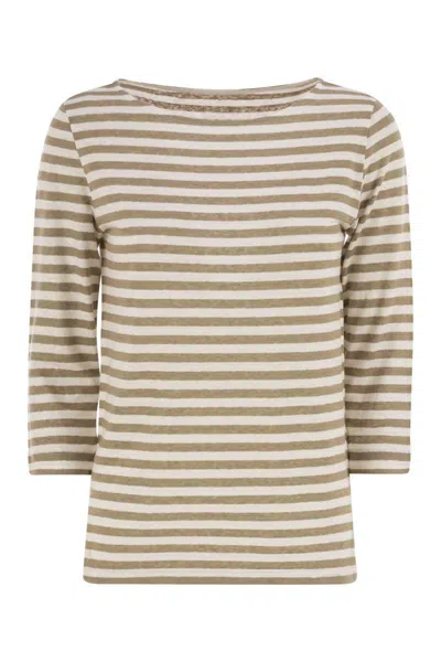Majestic Filatures Striped Linen Boat Neck T-shirt In Neutral