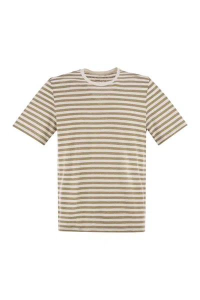 Majestic Filatures Striped Linen Crew-neck T-shirt In White