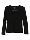 Majestic Long-sleeved Black V-neck Sweater In Cotton-cashmere Blend In Black