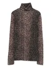 Majestic Fitted Turtleneck Sweater With Black Leopard Print In Brown