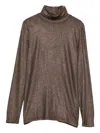 Majestic Fitted Brown Turtleneck Sweater With Subtle Shimmer In Brown