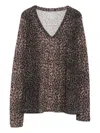 Majestic Leopard-print V-neck Sweater In Pink