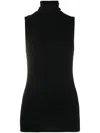 Majestic Soft Touch Viscose Sleeveless Turtleneck Top In Black