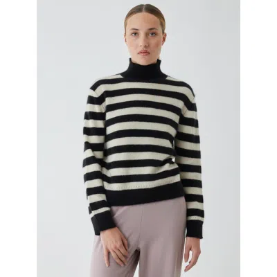 Majestic Filatures Ultra Soft Laser Cut Novelty Stripe Long Sleeve Mock Neck