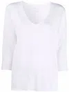 Majestic V Neck 3/4 Sleeves Sweater In White