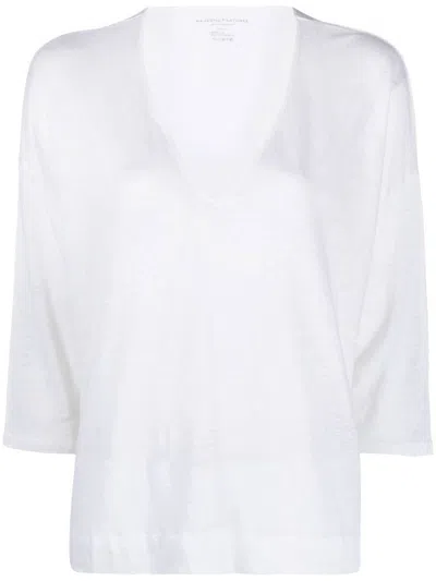 Majestic V-neck Linen Blend Sweater In White