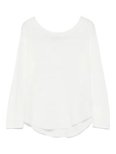 Majestic Filatures White Linen Sweater With Subtle V-back Detail