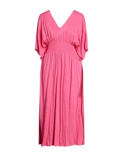 Majestic Filatures Woman Maxi Dress Fuchsia Size 1 Linen, Elastane In Pink