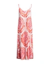 Majestic Filatures Woman Midi Dress Coral Size 1 Viscose, Linen, Elastane In Red