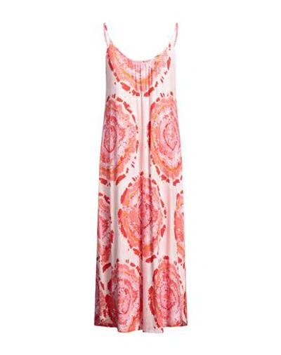 Majestic Filatures Woman Midi Dress Coral Size 1 Viscose, Linen, Elastane In Red