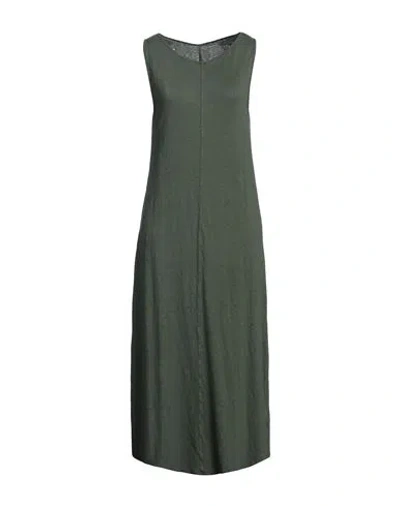 Majestic Filatures Woman Midi Dress Military Green Size 3 Linen, Elastane In Green