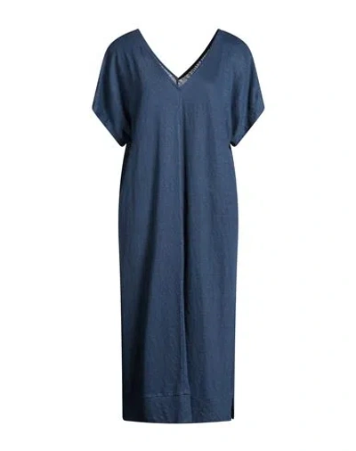 Majestic Filatures Woman Midi Dress Navy Size 1 Linen, Elastane In Blue