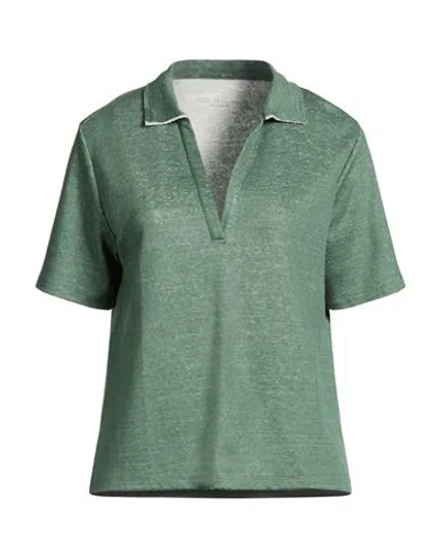 Majestic Filatures Woman Polo Shirt Dark Green Size 1 Linen