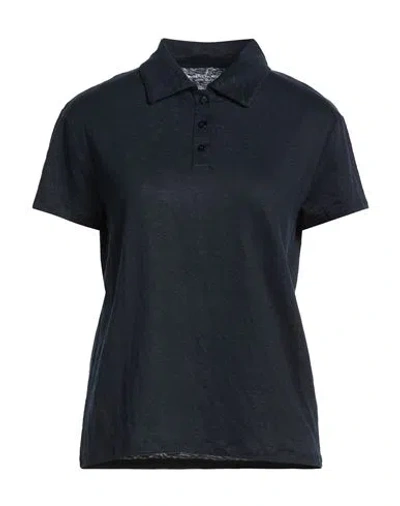 Majestic Filatures Woman Polo Shirt Midnight Blue Size 3 Linen, Elastane In Black
