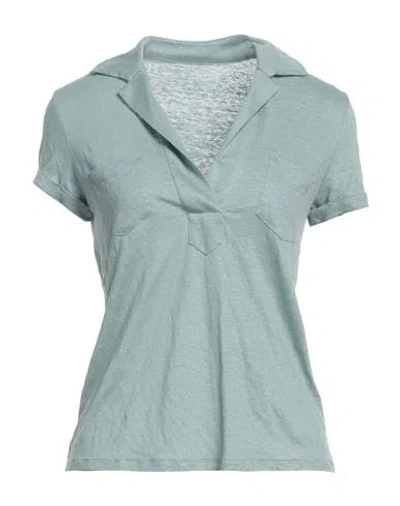 Majestic Filatures Woman Polo Shirt Sage Green Size 1 Linen, Elastane In Blue