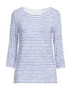 Majestic Striped 3/4-sleeve Stretch Linen Tee In Blue