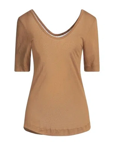 Majestic Filatures Woman T-shirt Camel Size 1 Lyocell, Linen In Beige