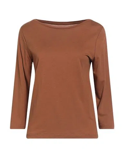 Majestic Filatures Woman T-shirt Camel Size 1 Lyocell, Organic Cotton In Brown
