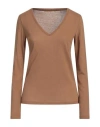 Majestic Filatures Woman T-shirt Camel Size 1 Cotton, Cashmere In Beige