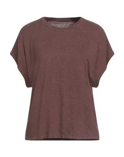 Majestic Filatures Woman T-shirt Chocolate Brown Size 1 Linen, Elastane