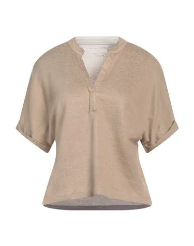 Majestic Filatures Woman T-shirt Khaki Size 1 Linen In Beige