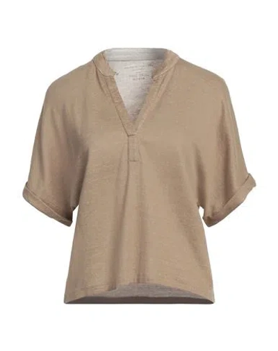 Majestic Filatures Woman T-shirt Khaki Size 1 Linen In Beige