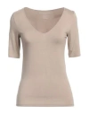 Majestic Filatures Woman T-shirt Khaki Size 1 Viscose, Elastane In Beige