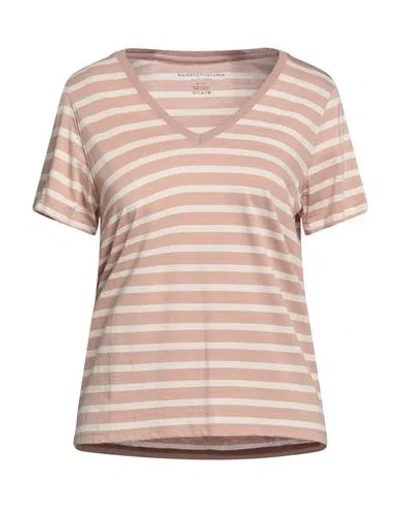 Majestic Striped V-neck Short-sleeve Tee In Beige