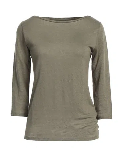 Majestic Filatures Woman T-shirt Military Green Size 2 Linen, Elastane