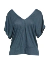 Majestic Filatures Woman T-shirt Navy Size 1 Linen, Elastane In Blue