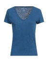Majestic Filatures Woman T-shirt Light Blue Size 1 Linen, Elastane In Navy