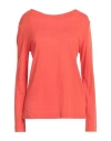 Majestic Filatures Woman T-shirt Tomato Red Size 3 Cotton, Cashmere