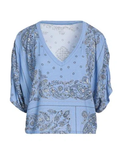 Majestic Filatures Woman T-shirt Sky Blue Size 1 Viscose, Linen, Elastane