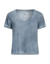 Majestic Filatures Woman T-shirt Slate Blue Size 4 Linen, Elastane In Blue