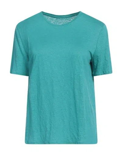 Majestic Filatures Woman T-shirt Turquoise Size 2 Linen, Elastane In Blue