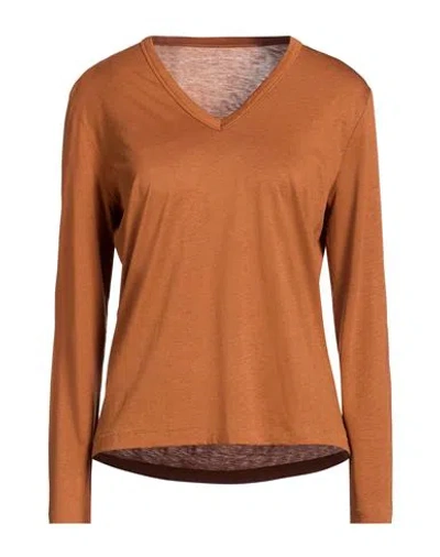 Majestic Filatures Woman T-shirt Camel Size 1 Lyocell, Cotton In Brown