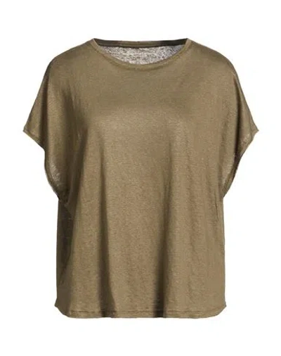 Majestic Filatures Woman T-shirt Military Green Size 2 Linen, Elastane
