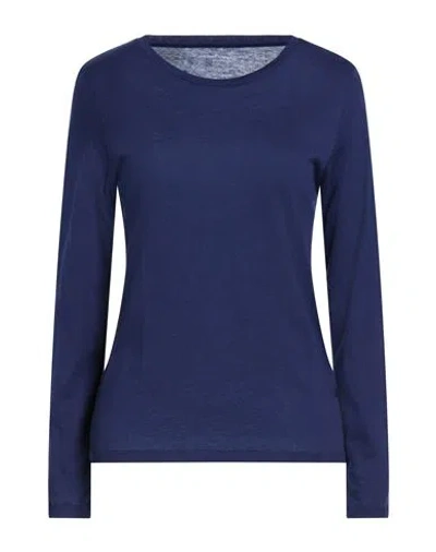 Majestic Filatures Woman T-shirt Navy Size 3 Cotton, Cashmere In Blue