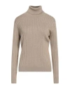 Majestic Filatures Woman Turtleneck Khaki Size 1 Organic Cotton, Viscose, Elastane, Metal In Beige