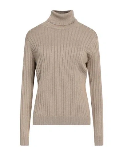 Majestic Filatures Woman Turtleneck Khaki Size 1 Organic Cotton, Viscose, Elastane, Metal In Beige