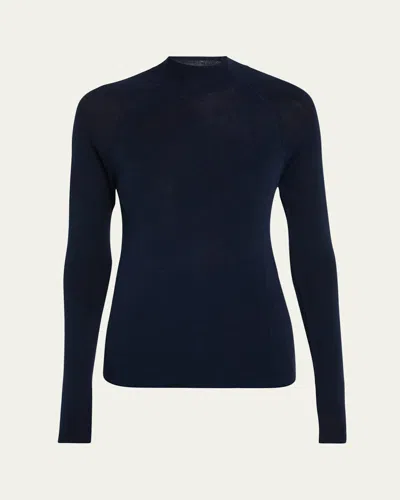 Majestic Fine Knit Merino Wool-silk Sweater In Blue