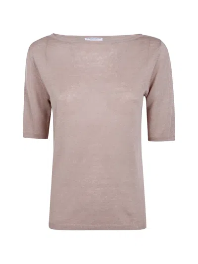 Majestic Fine-knit Boat-neck T-shirt In Pink