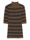 Majestic Filatures Brown Striped Ribbed Knit Top In Brown