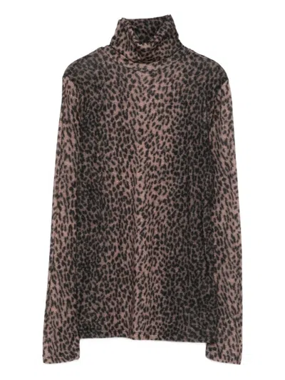 MAJESTIC FITTED TURTLENECK SWEATER WITH BLACK LEOPARD PRINT