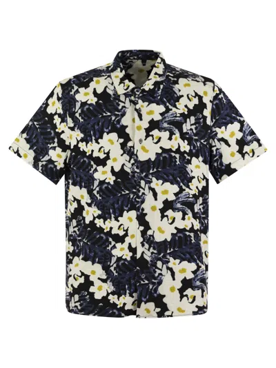 Majestic Flowered Short-sleeved Shirt In Blue Marine