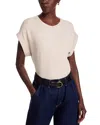 Majestic French Terry Rolled-cuff Short-sleeve Crewneck Tee In Ecru Chine