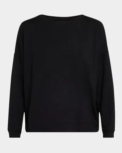 Majestic French Terry Crewneck Pullover In Black