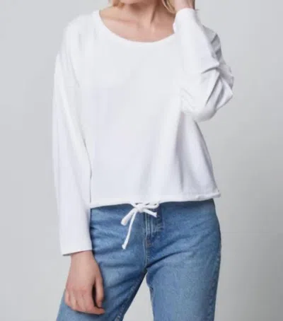 Majestic French Terry Drawstring Crewneck Top In White