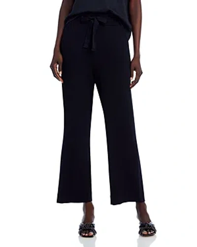 Majestic French Terry Drawstring Waist Wide Leg Trousers In Noir
